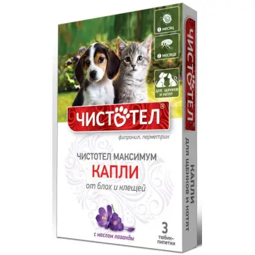 Капли на холку Чистотел Максимум от блох и клещей для щенков и котят, 1шт