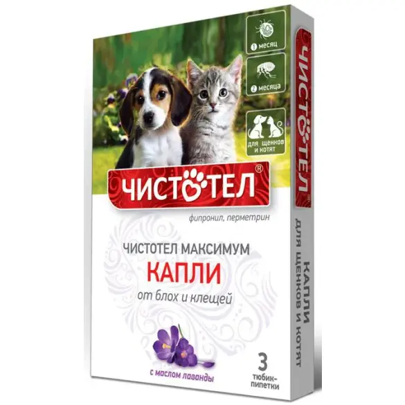 Капли на холку Чистотел Максимум от блох и клещей для щенков и котят, 1шт