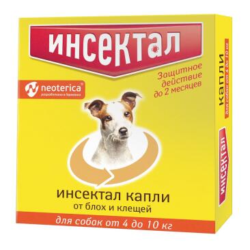 Капли на холку Инсектал от блох и клещей для собак и кошек 4-10кг, 1шт