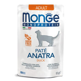 85гр Влажный корм Monge Cat Monoprotein Duck беззерновой для взрослых кошек с Уткой, паштет (пауч)