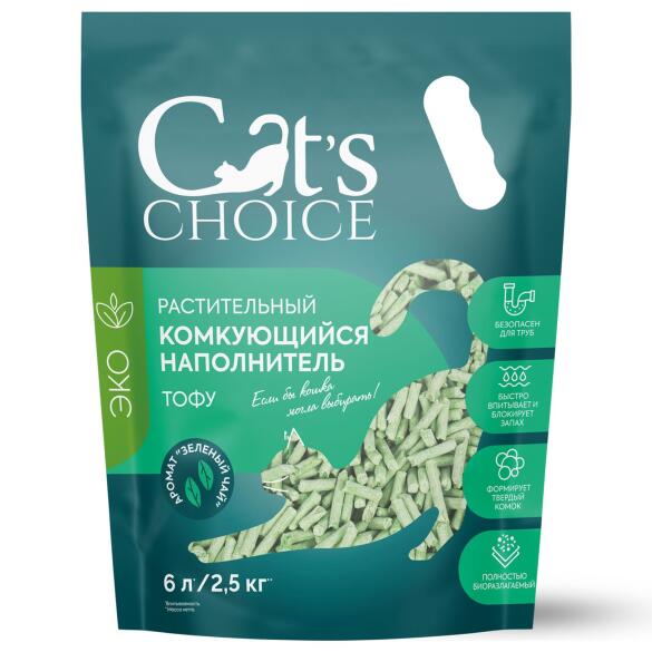 Наполнитель комкующийся растительный тофу Cat's choice Зеленый чай, 6л