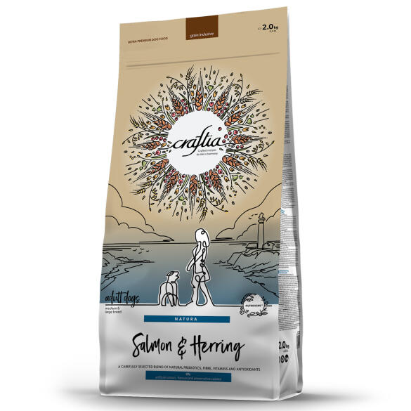 2кг Корм Craftia Natura Adult Medium&Large для взрослых собак средних и крупных пород из Лосося и сельди