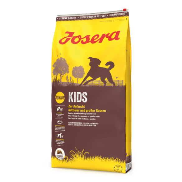 15кг Корм Josera Kids (Junior Medium/Maxi 25/12) для щенков и молодых собак, средних и крупных пород с Птицей, Рисом и мясом Мидий