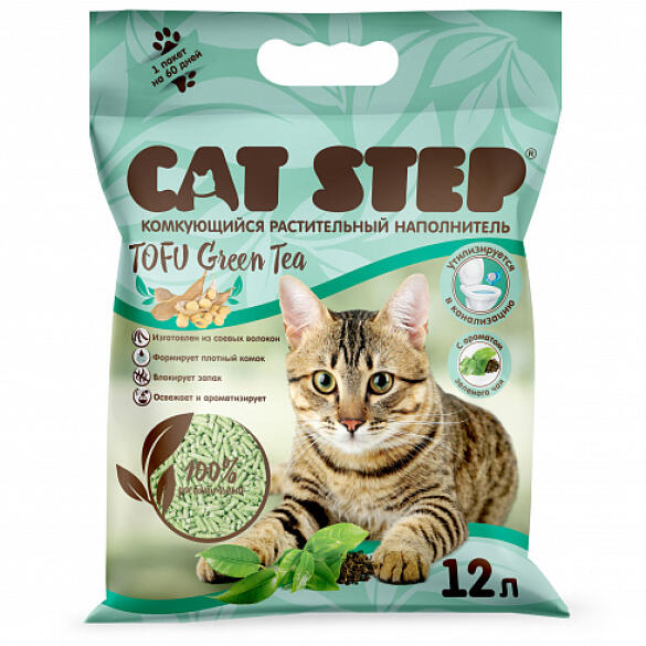 Наполнитель комкующийся соевый Cat Step Tofu Green Tea 12л