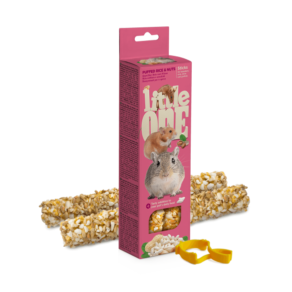 2*60гр Лакомства Палочки Little One Sticks Puffed rice and Nuts для Хомяков, Крыс, Мышей и Песчанок с воздушным рисом и орехами