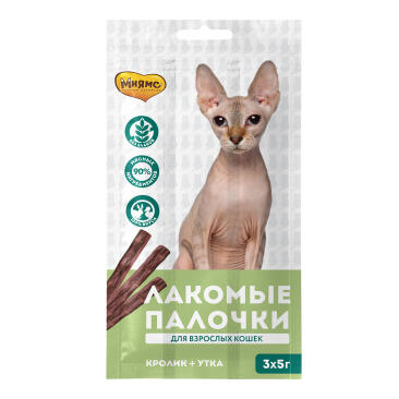 5гр*3шт Лакомство Мнямс "Лакомые палочки" для кошек с Кроликом и Уткой
