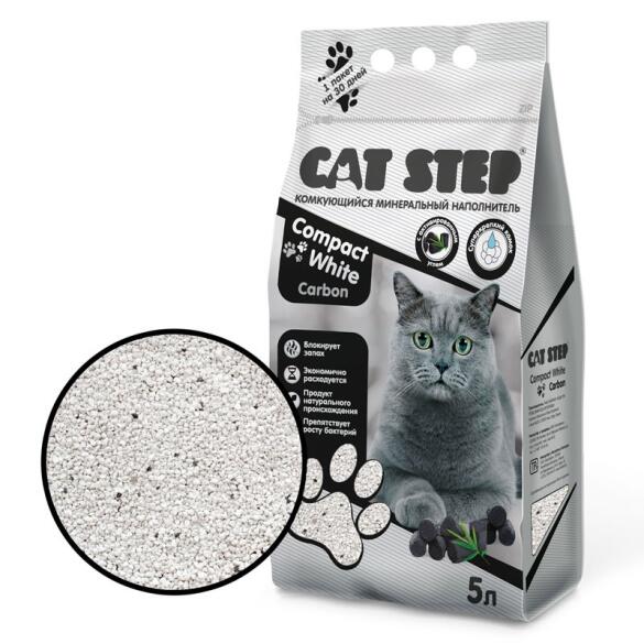 Наполнитель комкующийся Cat Step Compact White Carbon, 5л