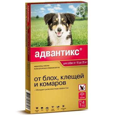 Капли на холку Bayer Адвантикс от блох, клещей и комаров для собак 10-25кг, 1шт*2,5мл