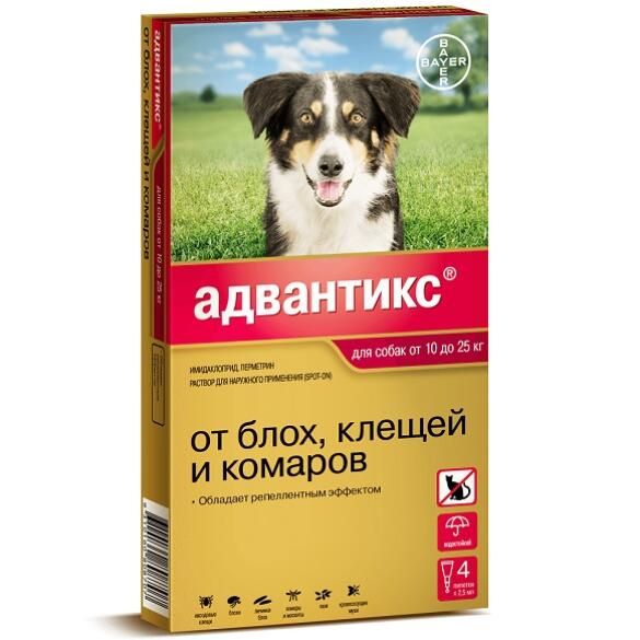 Капли на холку Bayer Адвантикс от блох, клещей и комаров для собак 10-25кг, 1шт*2,5мл