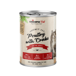 400гр Kонсервы Chicopee для взрослых кошек Домашняя птица с крабом и морковью