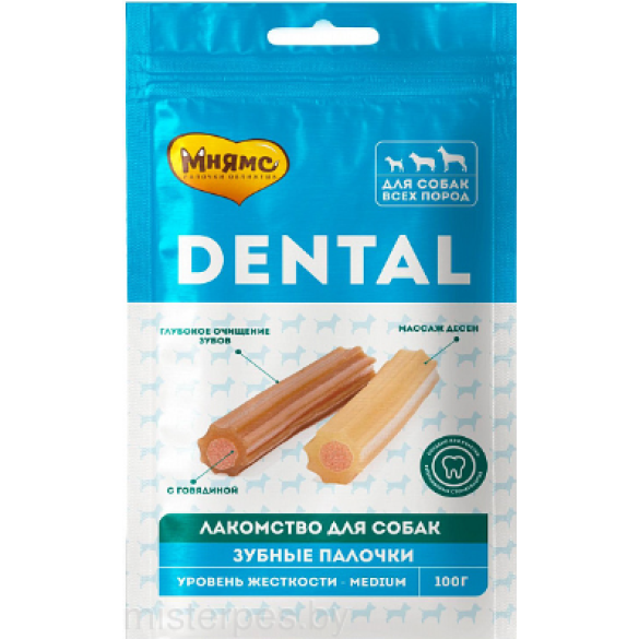 100г Лакомство Мнямс DENTAL для собак "Зубные палочки" с Говядиной