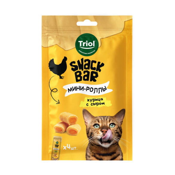40гр Лакомство Triol Snack Bar "Мини-роллы с начинкой из курицы с сыром" для кошек